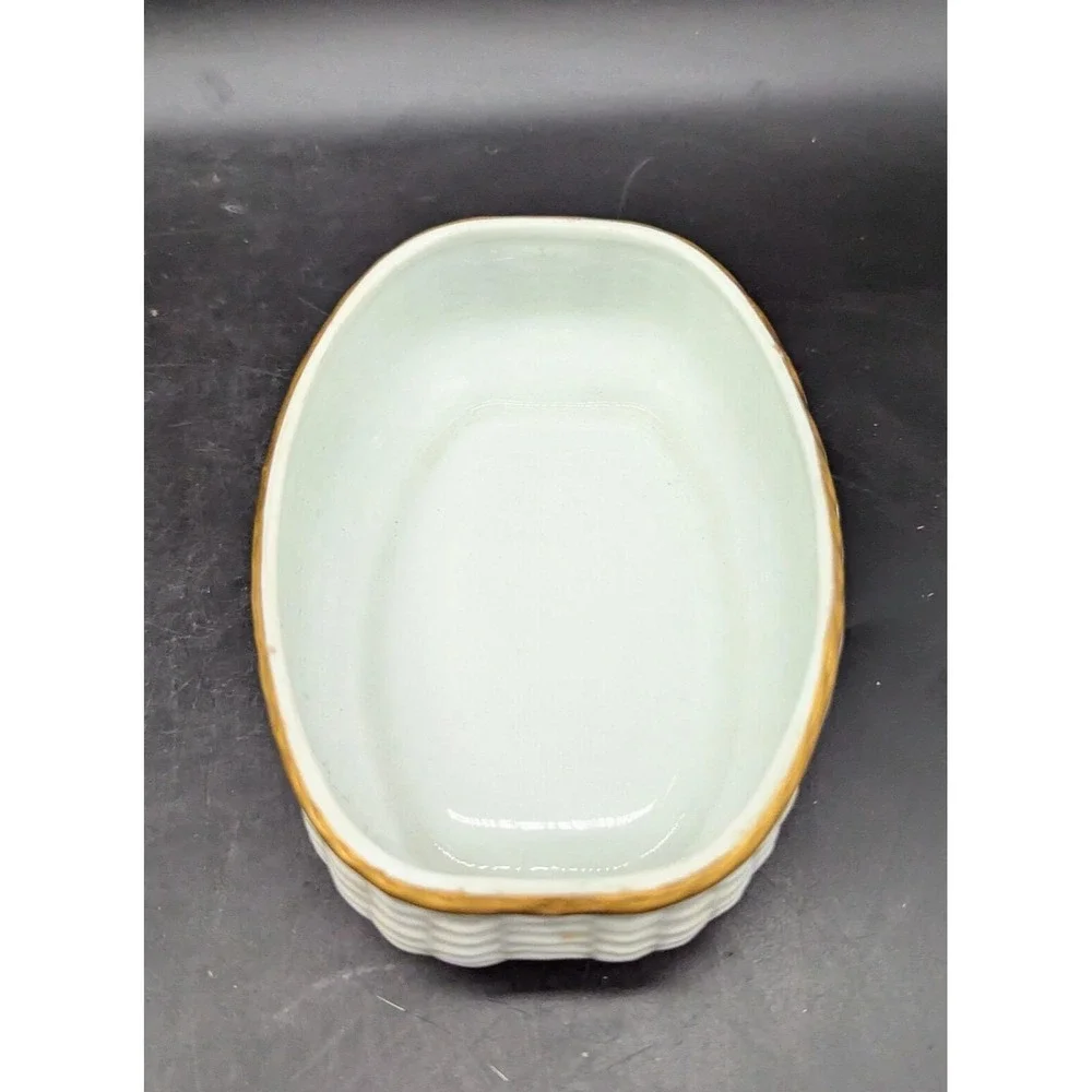 Vintage‎ Limoges Porcelain Basketweave Trinket Dresser Box While 5.25